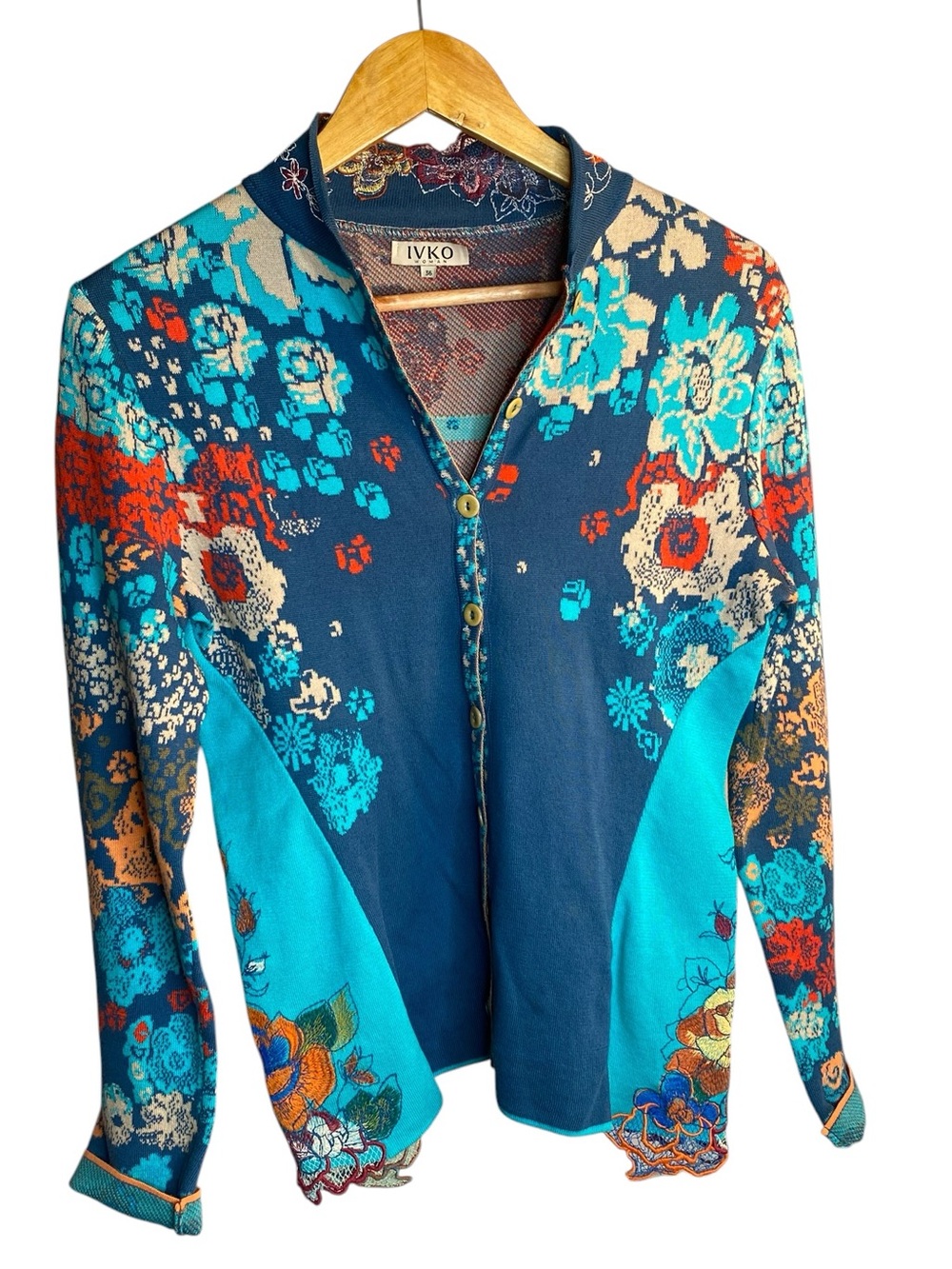 IVKO Teal & Navy Floral Knit Button Cardigan